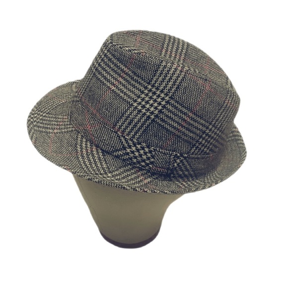 Urban behavior grey red strpe retro Casual Tweed structured unisex fedora hat OS - Picture 2 of 5